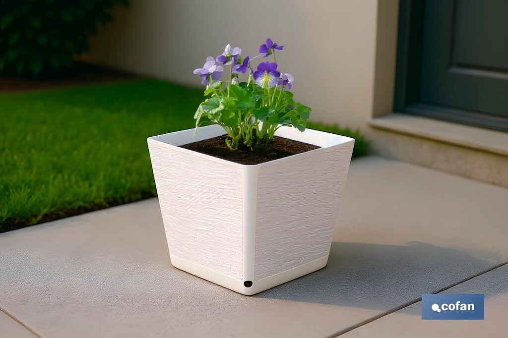 Maceteros decorativos para interior | Macetas cuadradas con plato integrado | Con señalizador de riego | Disponibles en diferentes colores y medidas - Cofan