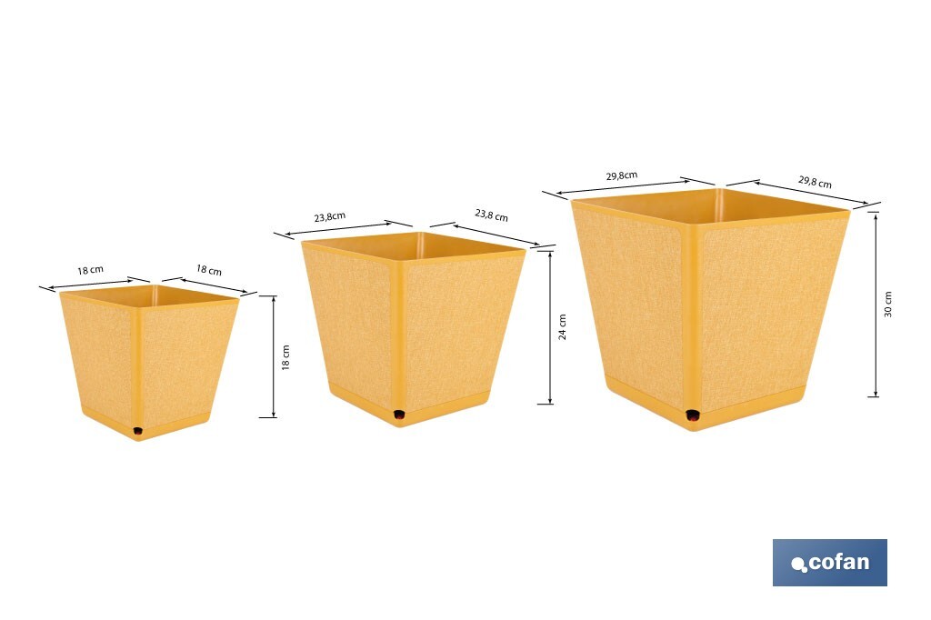 Maceteros decorativos para interior | Macetas cuadradas con plato integrado | Con señalizador de riego | Disponibles en diferentes colores y medidas - Cofan