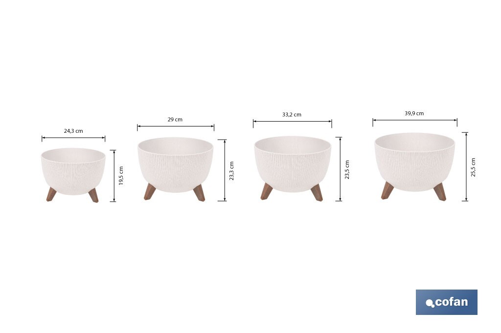 Macetas decorativas con patas desmontables | Macetas redondas con rayas | Resistentes a UV | Disponibles en varios colores y diferentes medidas - Cofan