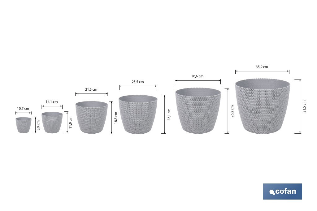 Maceteros decorativos con diseño trenzado | Resistentes a los UV | Material: polipropileno | Disponibles en diferentes medidas y colores - Cofan