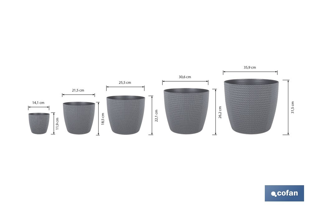 Maceteros decorativos con diseño trenzado | Resistentes a los UV | Material: polipropileno | Disponibles en diferentes medidas y colores - Cofan
