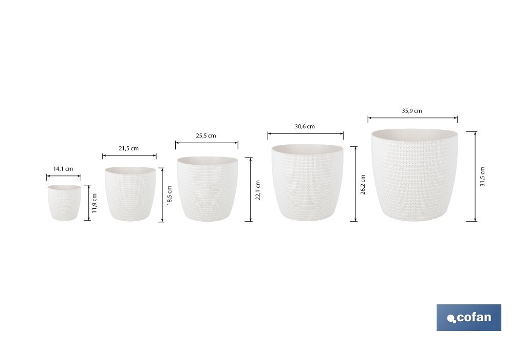 Maceteros decorativos con diseño trenzado | Resistentes a los UV | Material: polipropileno | Disponibles en diferentes medidas y colores - Cofan