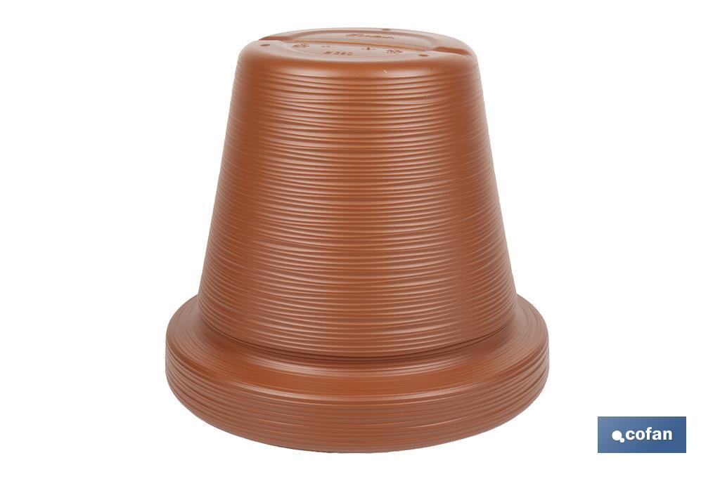 Macetas decorativas con diseño rayado | Color: terracota | Resistentes a los rayos UV | Material: Polietileno de alta densidad | Ideales para interiores y exteriores | Disponibles en diferentes medidas y capacidades - Cofan
