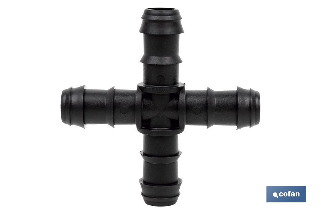 Cross-hose connector for drip irrigation | Recommended use for gardening and agricultural sectors - Cofan