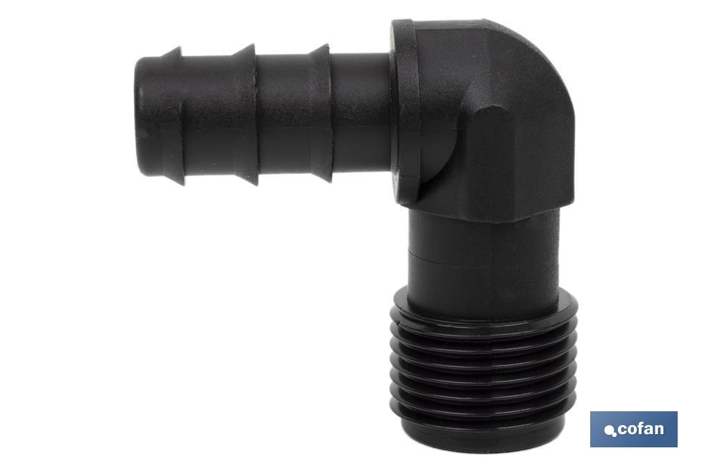 Conector em forma de joelho | Com rosca macho de 1/2'' ou 3/4" | Cor Negro - Cofan