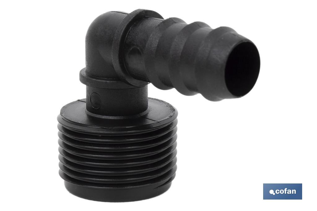 3/4" Male-threaded elbow hose connector | Black | Essential irrigation accessory for drip irrigation system installation - Cofan