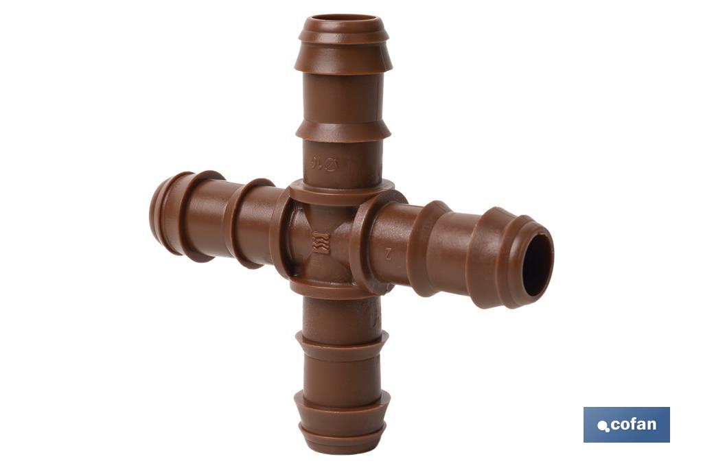 Cross-hose connector for drip irrigation | Recommended use for gardening and agricultural sectors - Cofan
