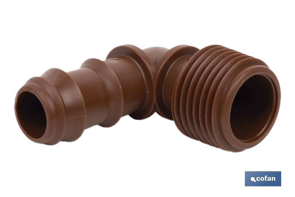 3/4" Male-threaded elbow hose connector | Essential irrigation accessory for drip irrigation system installation - Cofan