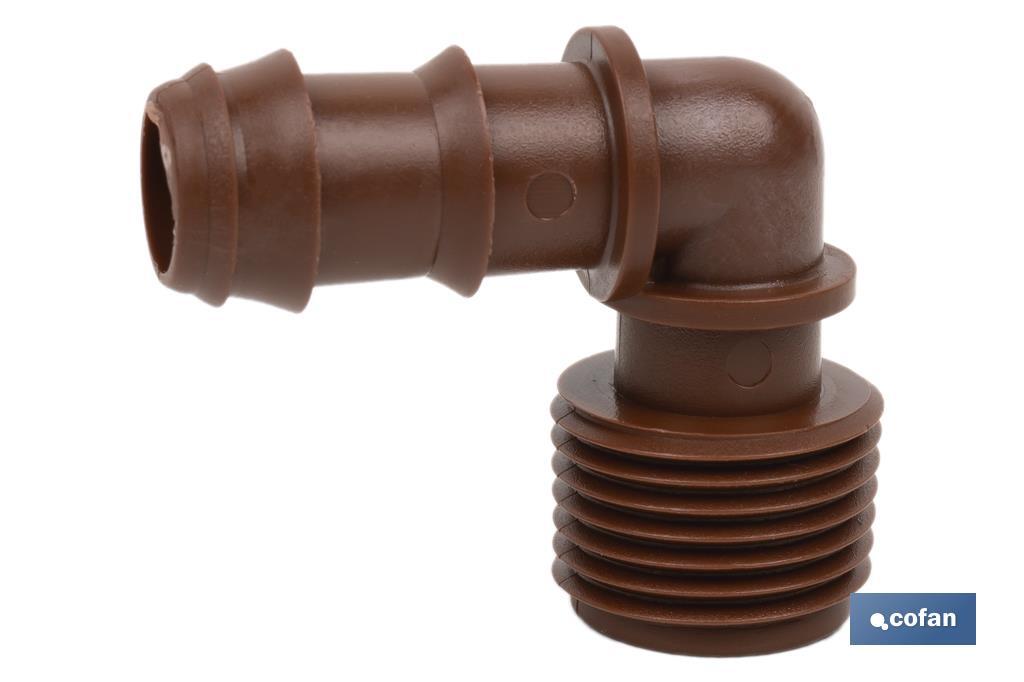 3/4" Male-threaded elbow hose connector | Essential irrigation accessory for drip irrigation system installation - Cofan