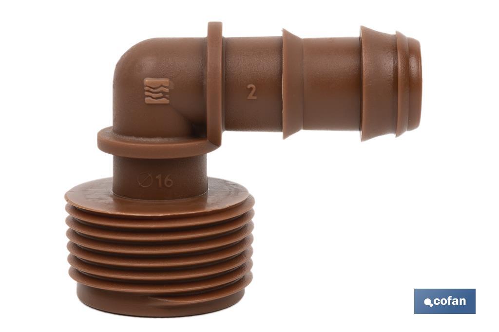 3/4" Male-threaded elbow hose connector | Essential irrigation accessory for drip irrigation system installation - Cofan