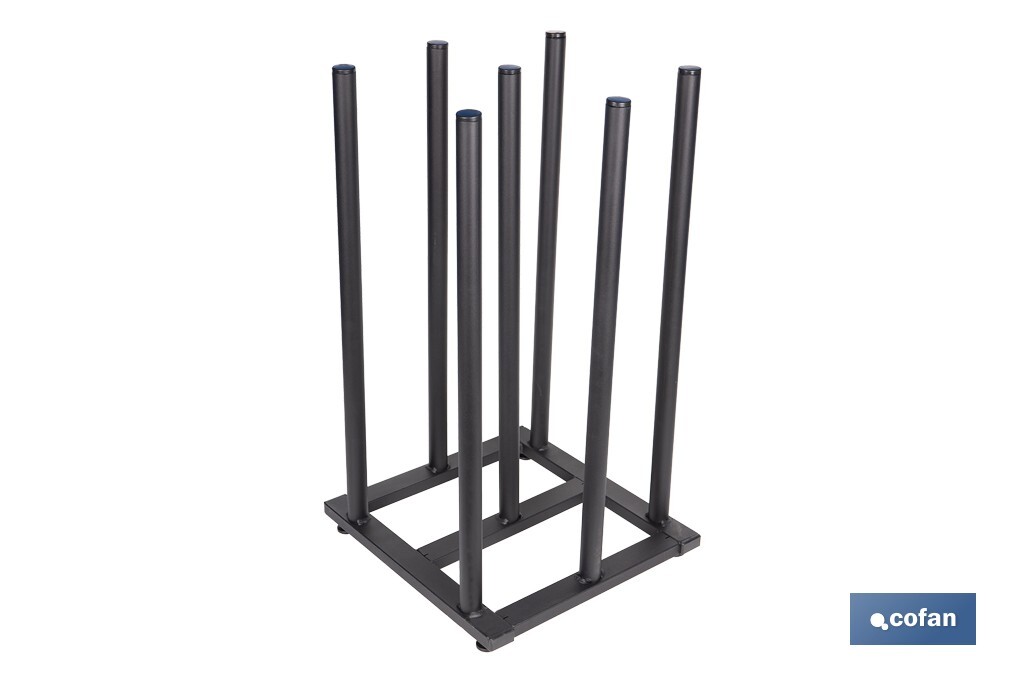 Expositor vertical para 7 rollos de hules | Estructura metálica resistente | Color: negro | Organización eficiente - Cofan