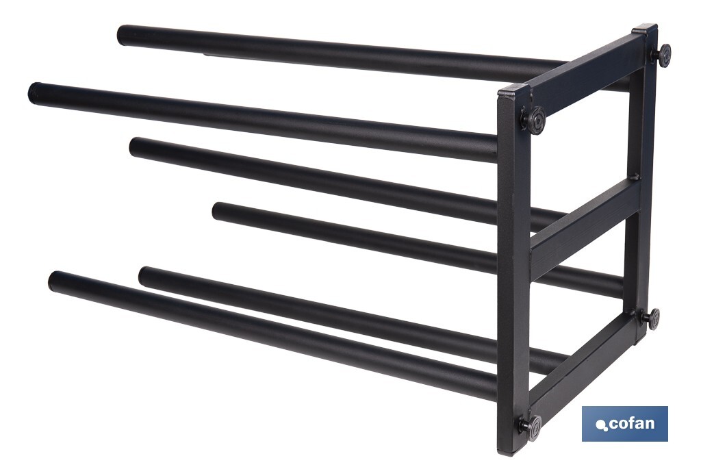 Expositor vertical para 7 rollos de hules | Estructura metálica resistente | Color: negro | Organización eficiente - Cofan