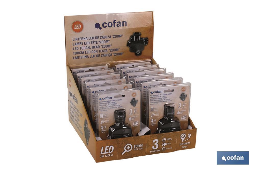 Display stand with 12 units of Zoom head torches - Cofan