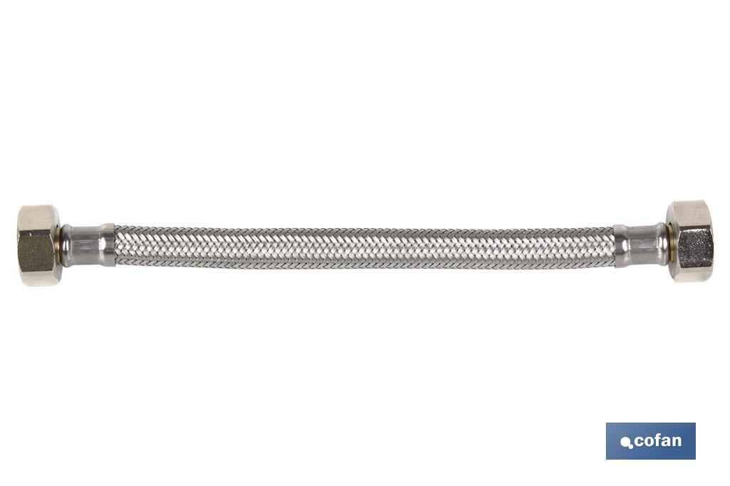 Conexión Flexible | Hembra/Hembra | Acero Inoxidable | H 1/2"- H 3/8" | 40 cm de Longitud | Para lavabo, grifo y cocina - Cofan