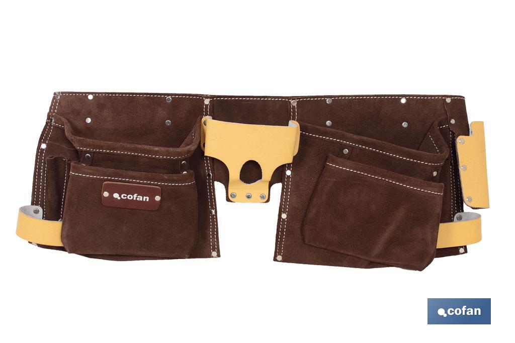 DOUBLE TOOL POUCH WITH WEB BEL DARK BROWN SUEDE LEATHER - Cofan