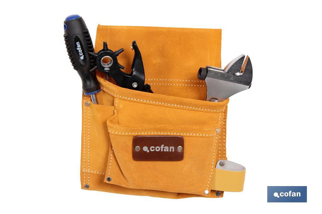 Bolsa herramientas en piel para cinturón | Fabricado en piel vacuno | Contiene 6 bolsillos - Cofan