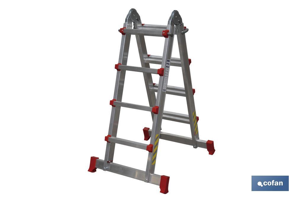 Multi-position aluminium ladder | Available in 4 x 4 and 4 x 5 rungs | Complies with EN 131 and 150 kilograms - Cofan