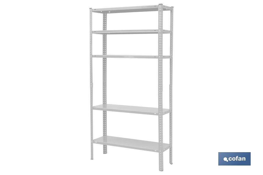 White metallic shelving unit with 5 shelves | With screws and corner plates | Each shelf supports a load of 80kg - Cofan