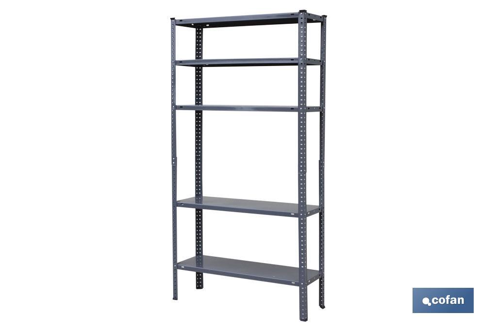 Grey metallic shelving unit with 5 shelves | With screws and corner plates | Each shelf supports a load of 50kg - Cofan