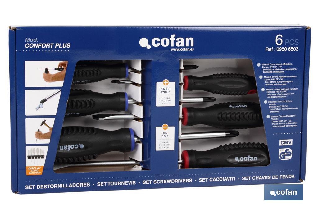 Box of 3 slotted screwdrivers and 3 Phillips screwdrivers | Confort Plus Model - Cofan