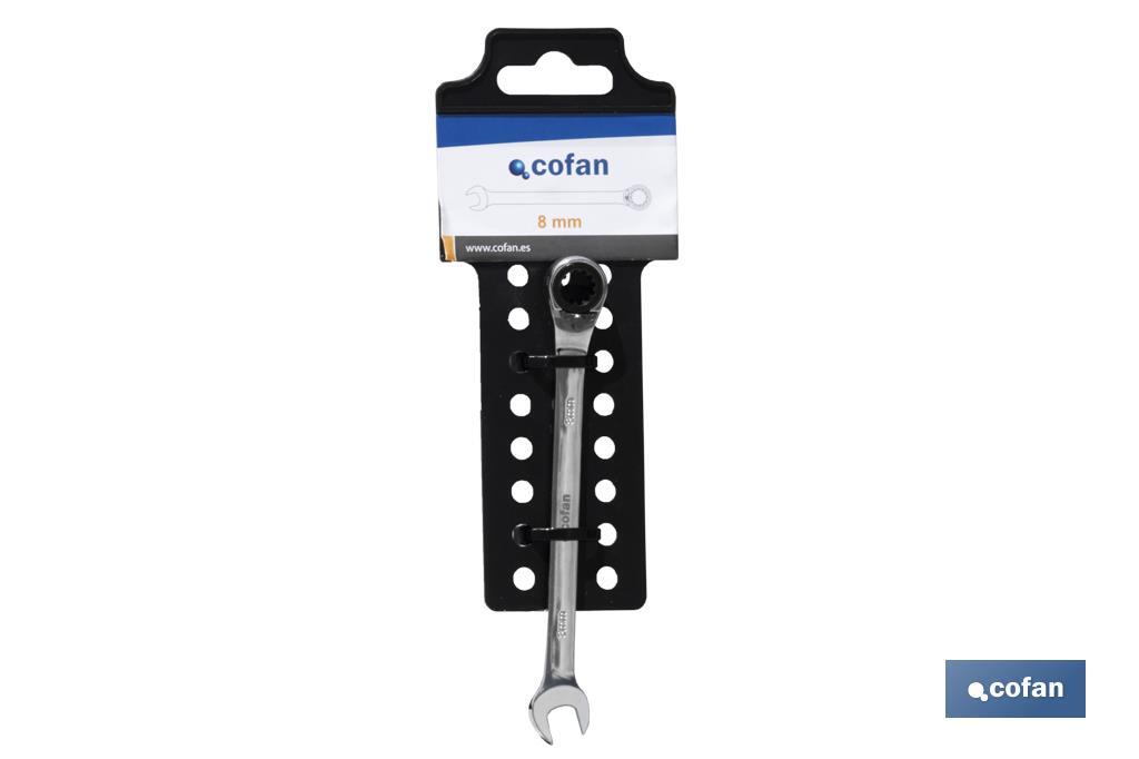 Combination spanner with reversible ratchet | Size from 8 to 32mm | Polished steel - Cofan