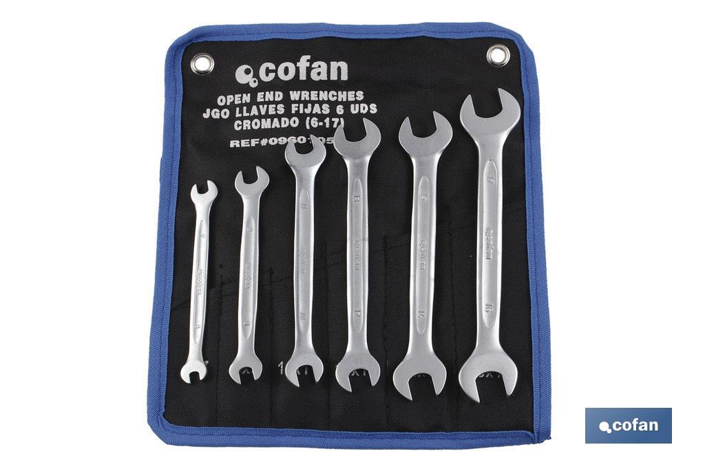 Set of polished open-ended spanners | Available sizes from 6 to 32m | Includes 12 pieces - Cofan