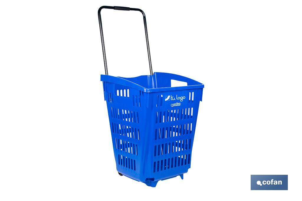 Carrito de la compra | Cesta de compra con 2 ruedas | Asa telescópica | Capacidad: 52 litros | Color: azul | Medidas: 39 x 39 x 52,9 cm - Cofan