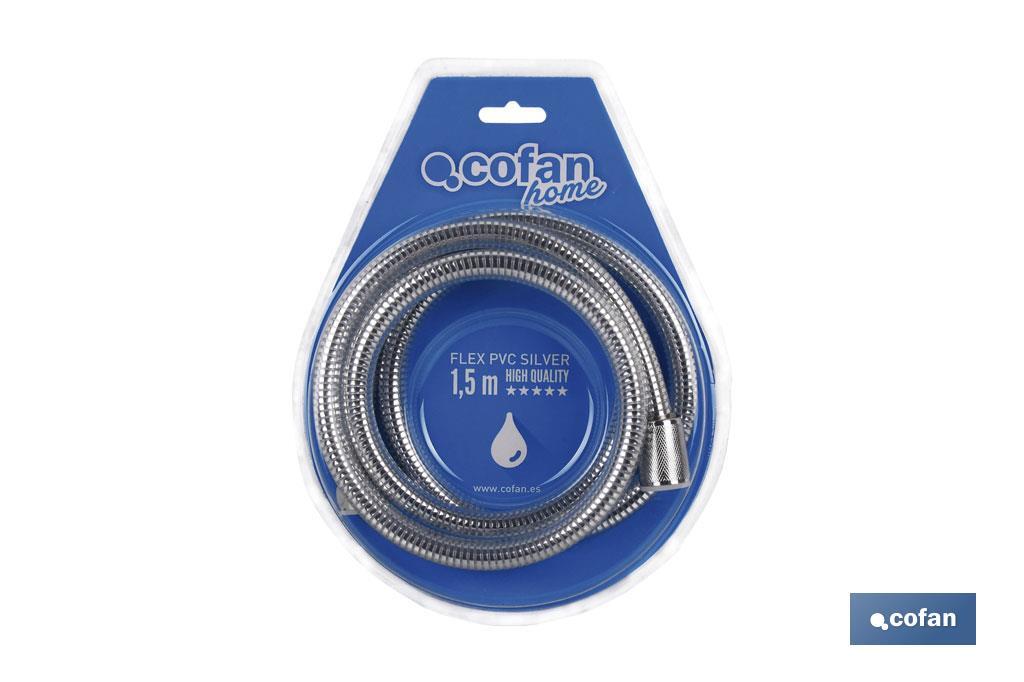 Shower Hose | PVC | Silver Colour | Brass Connectors | Length: 1.5 | Universal Thread of 1/2" - Cofan