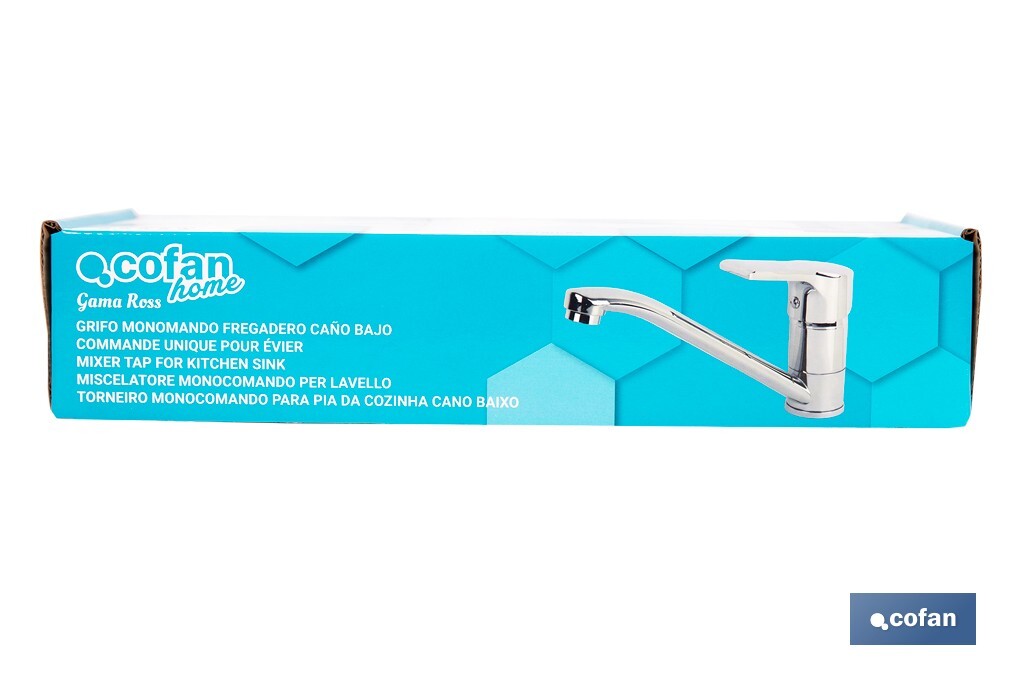 Single-handle sink tap | Low spout | Ross Model | Brass | Size: 12 x 25 x 4cm - Cofan