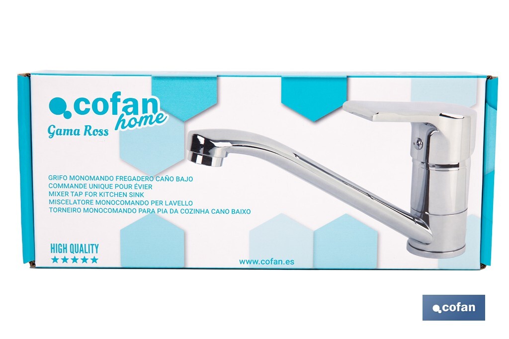 Single-handle sink tap | Low spout | Ross Model | Brass | Size: 12 x 25 x 4cm - Cofan
