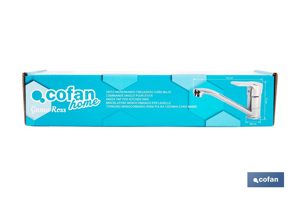 Single-handle sink tap | Low spout | Ross Model | Brass | Size: 12 x 25 x 4cm - Cofan