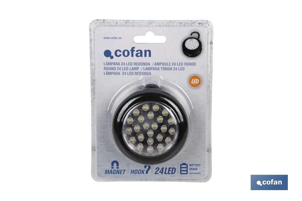 LAMPADA TONDA 24 LED, MAGNETE /GANCIO - Cofan