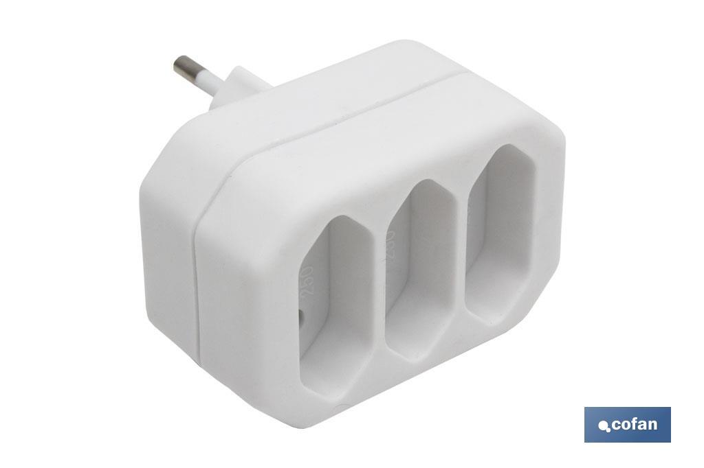 Three-Way Adapter with 2 poles | Font 3-way adapter | 10A - 250V - Cofan