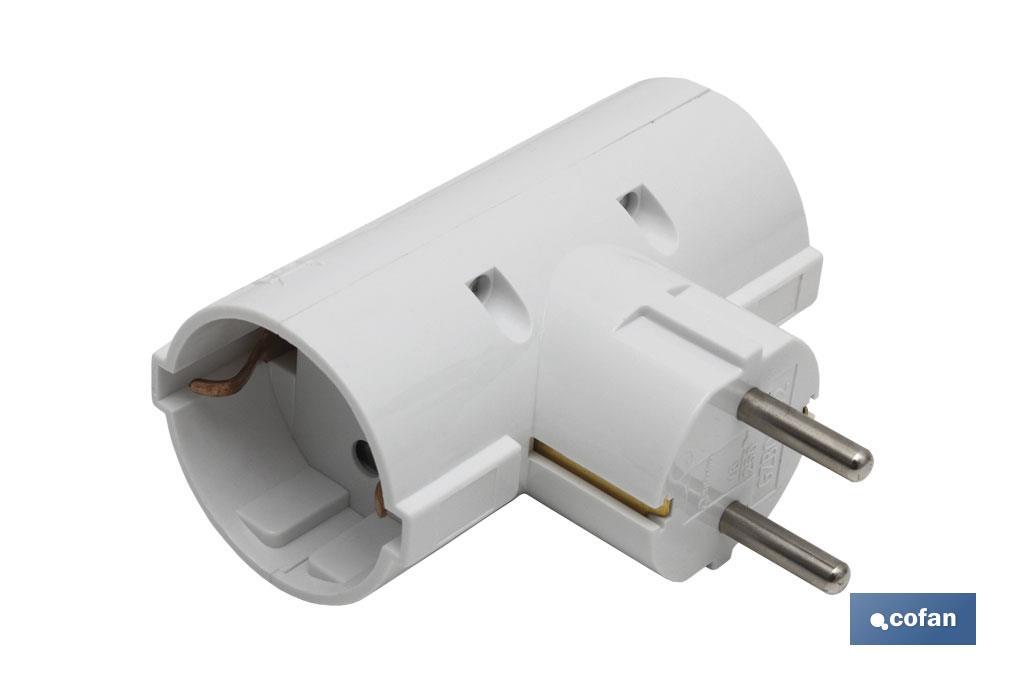 Two-way grounded Schuko socket adapter with 2 poles | White | 16A - 250V - Cofan