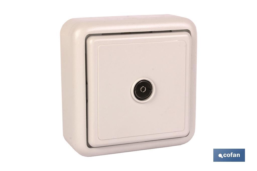 Squared TV aerial coaxial socket | 1 Female Connector | White - Cofan