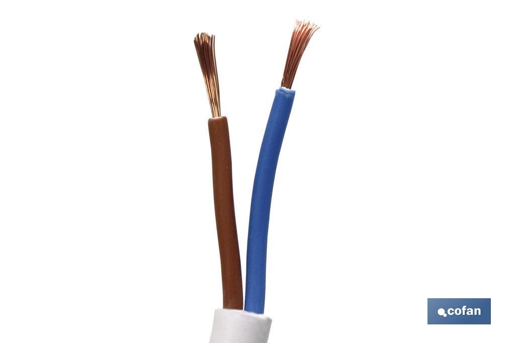 Rollo Cable Eléctrico de 100 m, PVC H05VV-F, Sección 2 x 1 mm2, Color  Blanco