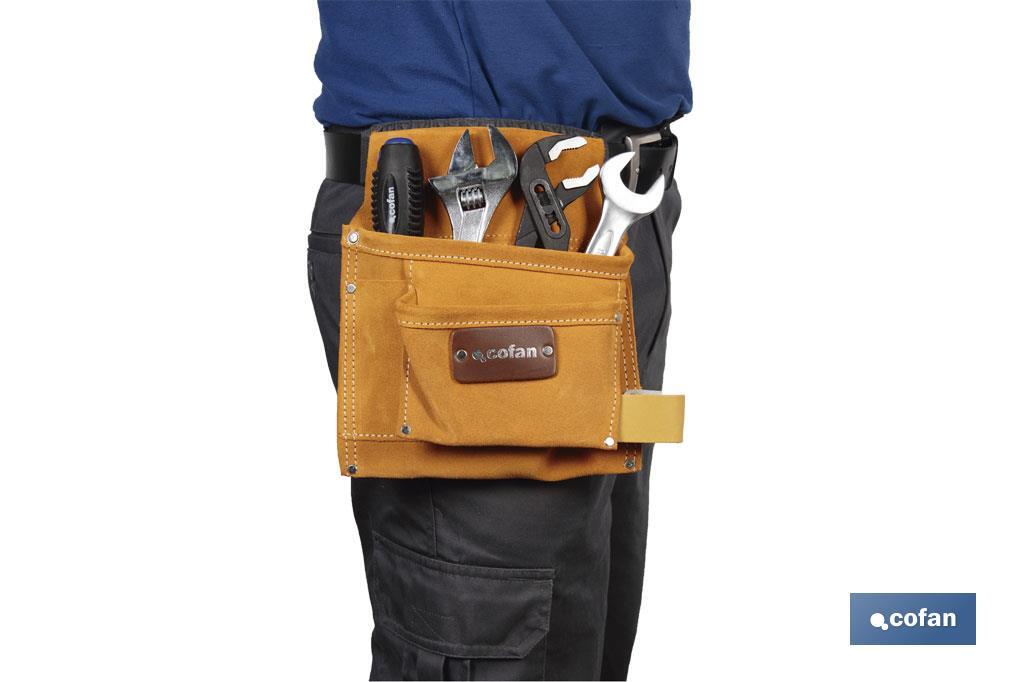 Sac porte outils en cuir avec ceinture | Fabriqué en cuir bovin | Il dispose de 6 poches - Cofan