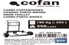 Carro portabidones de acero con ruedas antipinchazo | Cadena de seguridad | Alta resistencia y maniobrabilidad | Adecuado para bidones de 205 litros - Cofan
