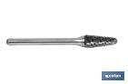 ROTARY BURRS HARD METAL "STAGGERED TEETH" CONICAL TIP WITH RADIUS