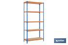 Estantería de acero | Color azul y naranja | Disponible con 5 baldas de madera | Medidas: 200 x 100 x 50 cm - Cofan