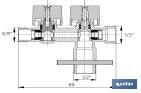 Valvola a squadra con uscita doppia | Dimensioni: 1/2" x 1/2" x 3/8" | Realizzata in ottone CW617N - Cofan