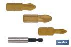 KIT DE PUNTAS DE TITANIO PARA ATORNILLAR Y ADAPTADOR | CONTENIDO 3 PUNTAS PHILLIPS Y UN ADAPTADOR | MODELO 1/4" PH