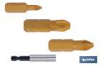 KIT DE PUNTAS DE ATORNILLAR DE TITANIO Y ADAPTADOR |CONTENIDO 3 PUNTAS POZI DRIVE Y UN ADAPTADOR | MODELO 1/4" PZ