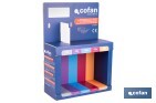 Expositor de gafas de seguridad | 20 gafas graduadas con diferentes dioptrías | Incluye 5 modelos | Medidas: 15 x 33 x 47 cm - Cofan
