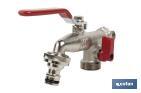 Double outlet garden tap with lever | Size: 1/2" x 3/4" x 3/4" | Suitable for garden hose | PN: 25 bar - Cofan