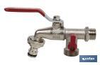 Double outlet garden tap with lever | Size: 1/2" x 3/4" x 3/4" | Suitable for garden hose | PN: 25 bar - Cofan