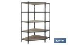 Corner shelving unit | Steel | Anthracite | Available with 5 wooden tiers | Size: 1,800 X 900 X 400MM - Cofan