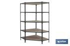 Corner shelving unit | Steel | Anthracite | Available with 5 wooden tiers | Size: 1,800 X 900 X 400MM - Cofan