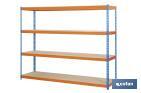 Estantería de acero de media carga | Color azul y naranja | Con 4 baldas de madera | Disponible en diferentes medidas - Cofan