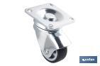 RUEDA DE GOMA GRIS CON PLACA GIRATORIA | DIÁMETROS DESDE 30 MM HASTA 40 MM | PARA PESOS DESDE 25 KG HASTA 32 KG